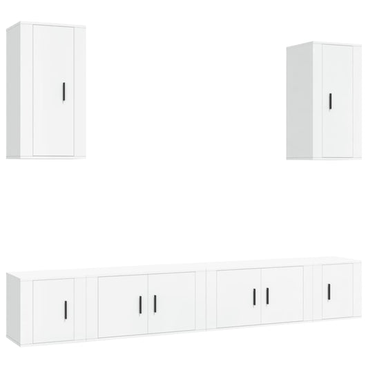 6 Piece TV Cabinet Set White Engineered Wood 6 Piece TV Cabinet Set White Engineered Wood