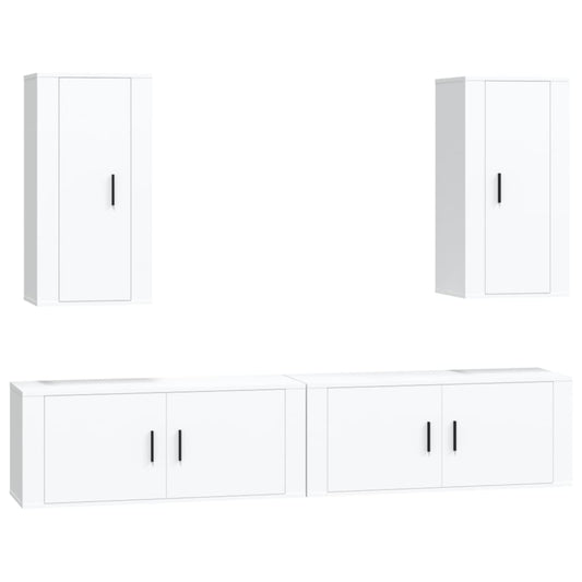 4 Piece TV Cabinet Set White Engineered Wood 4 Piece TV Cabinet Set White Engineered Wood