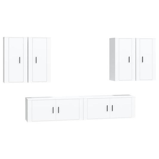 6 Piece TV Cabinet Set White Engineered Wood 6 Piece TV Cabinet Set White Engineered Wood