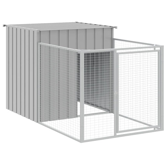 Dog House with Run Light Grey 110x201x110 cm Galvanised Steel Dog House with Run Light Grey 110x201x110 cm Galvanised Steel