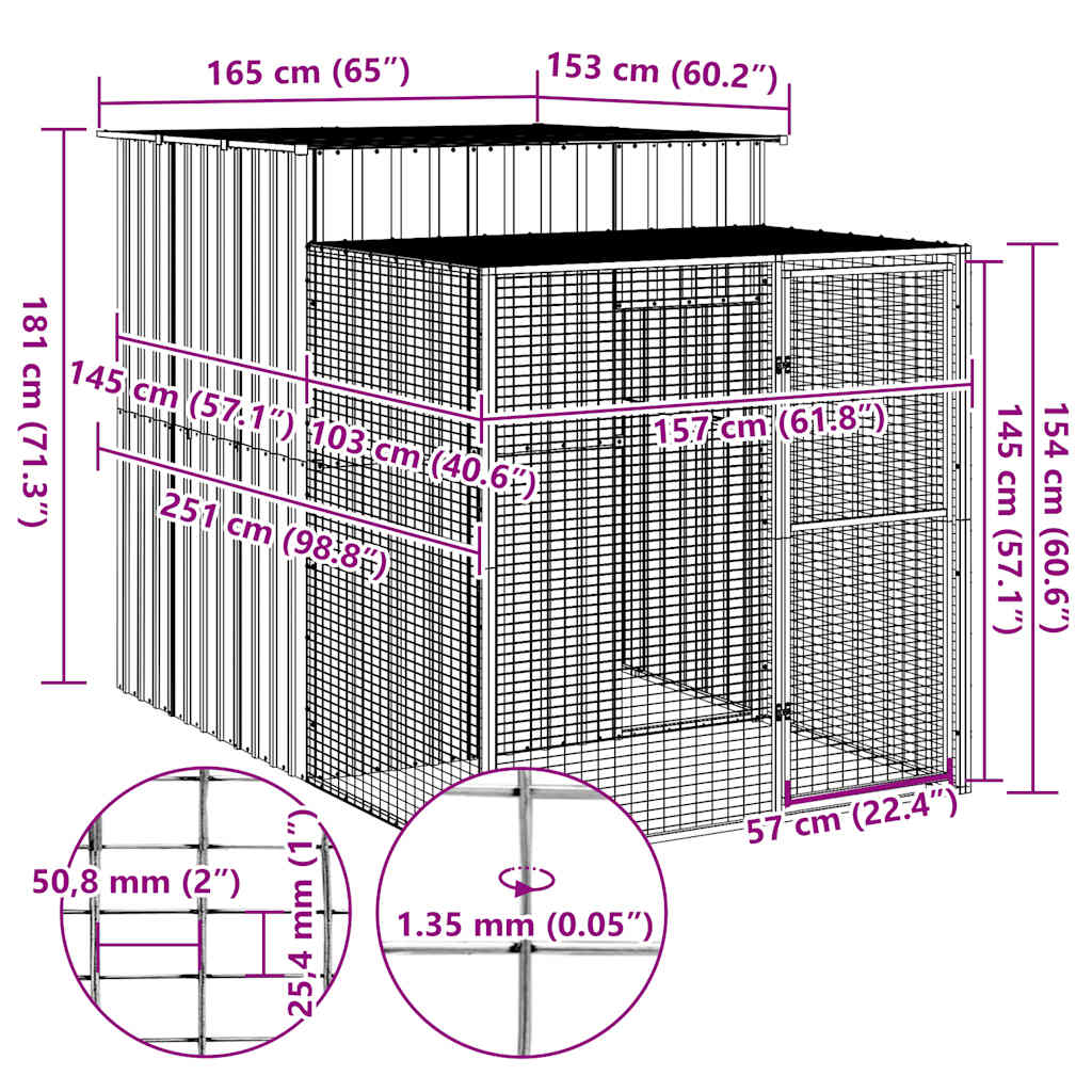 Chicken Cage with Run Light Grey 165x251x181 cm Galvanised Steel