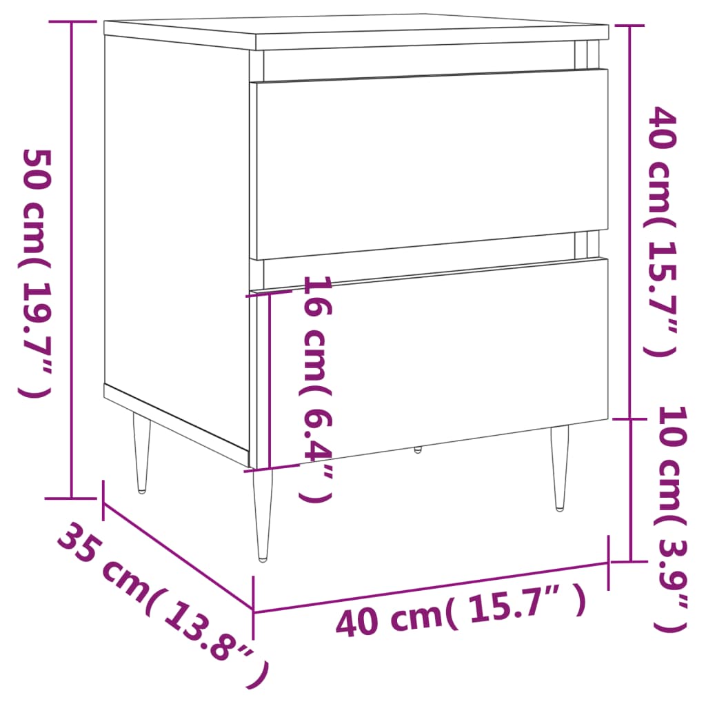 Bedside Cabinets 2 pcs Concrete Grey 40x35x50 cm Engineered Wood