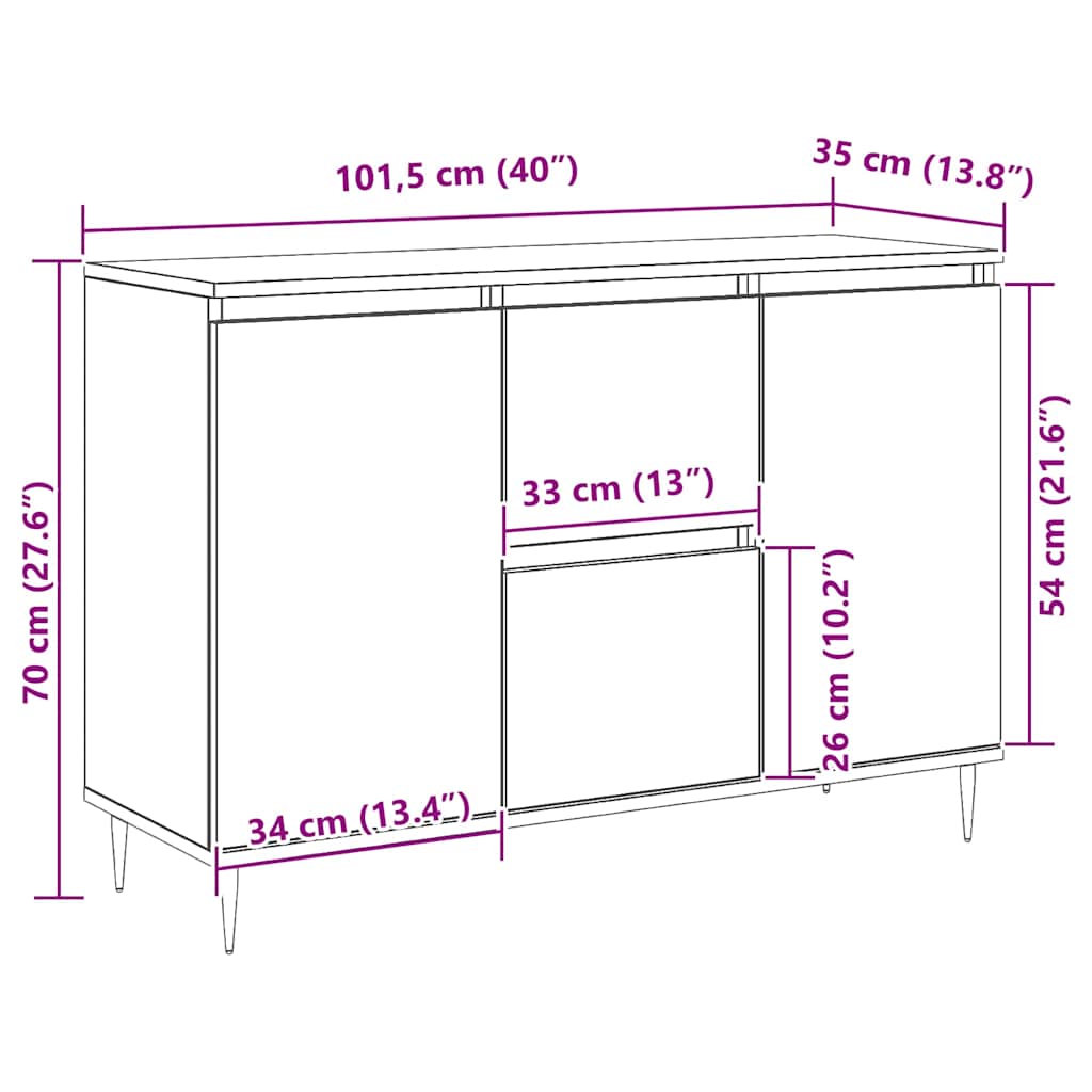 Sideboard Smoked Oak 101.5x35x70 cm Engineered Wood