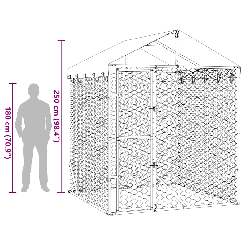 Outdoor Dog Kennel with Roof Silver 2x2x2.5 m Galvanised Steel