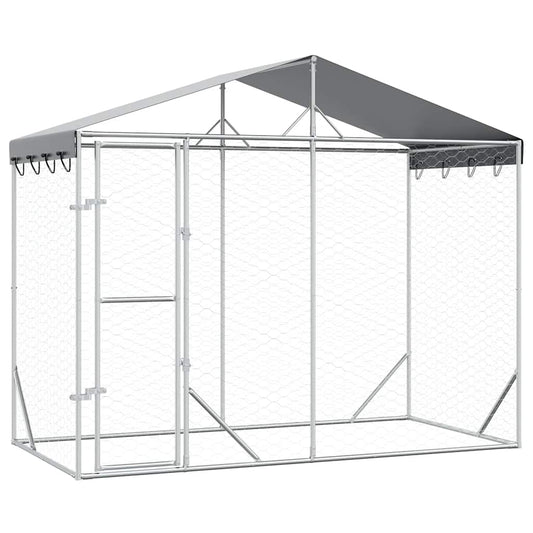 Outdoor Dog Kennel with Roof Silver 3x1.5x2.5 m Galvanised Steel Outdoor Dog Kennel with Roof Silver 3x1.5x2.5 m Galvanised Steel