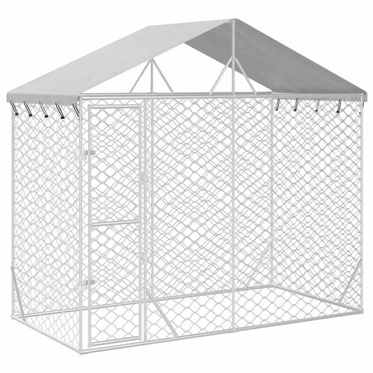Outdoor Dog Kennel with Roof Silver 3x1.5x2.5 m Galvanised Steel Outdoor Dog Kennel with Roof Silver 3x1.5x2.5 m Galvanised Steel