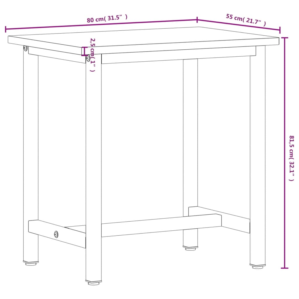 Workbench 80x55x81,5 cm Solid Wood Beech and Metal