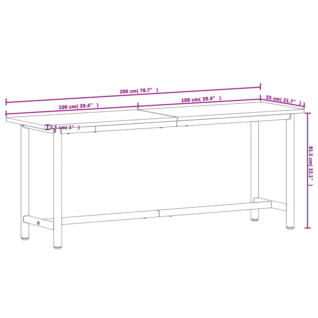 Workbench 200x55x81,5 cm Solid Wood Beech and Metal