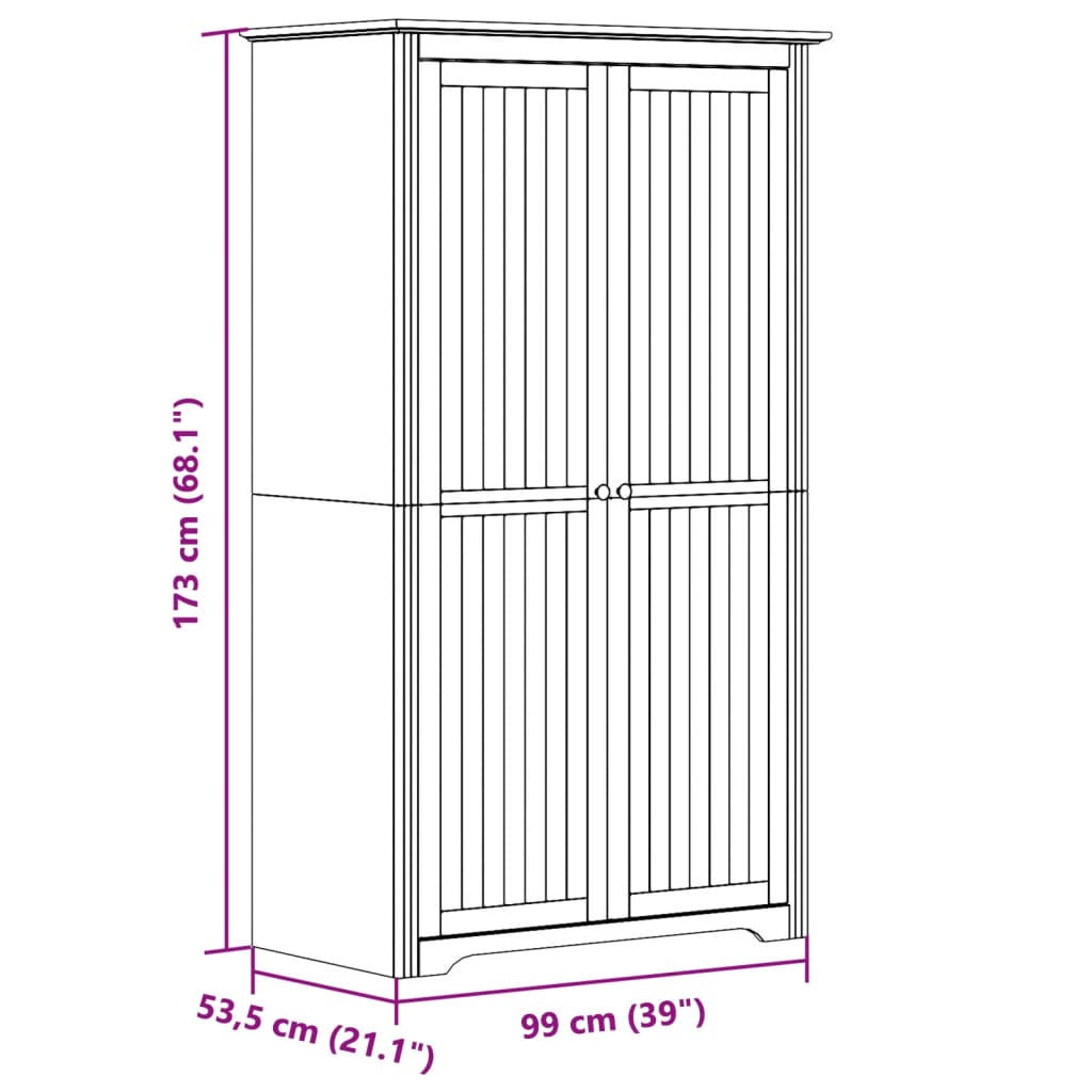 Wardrobe "BODO" White 99x53,5x173 cm Solid Wood Pine