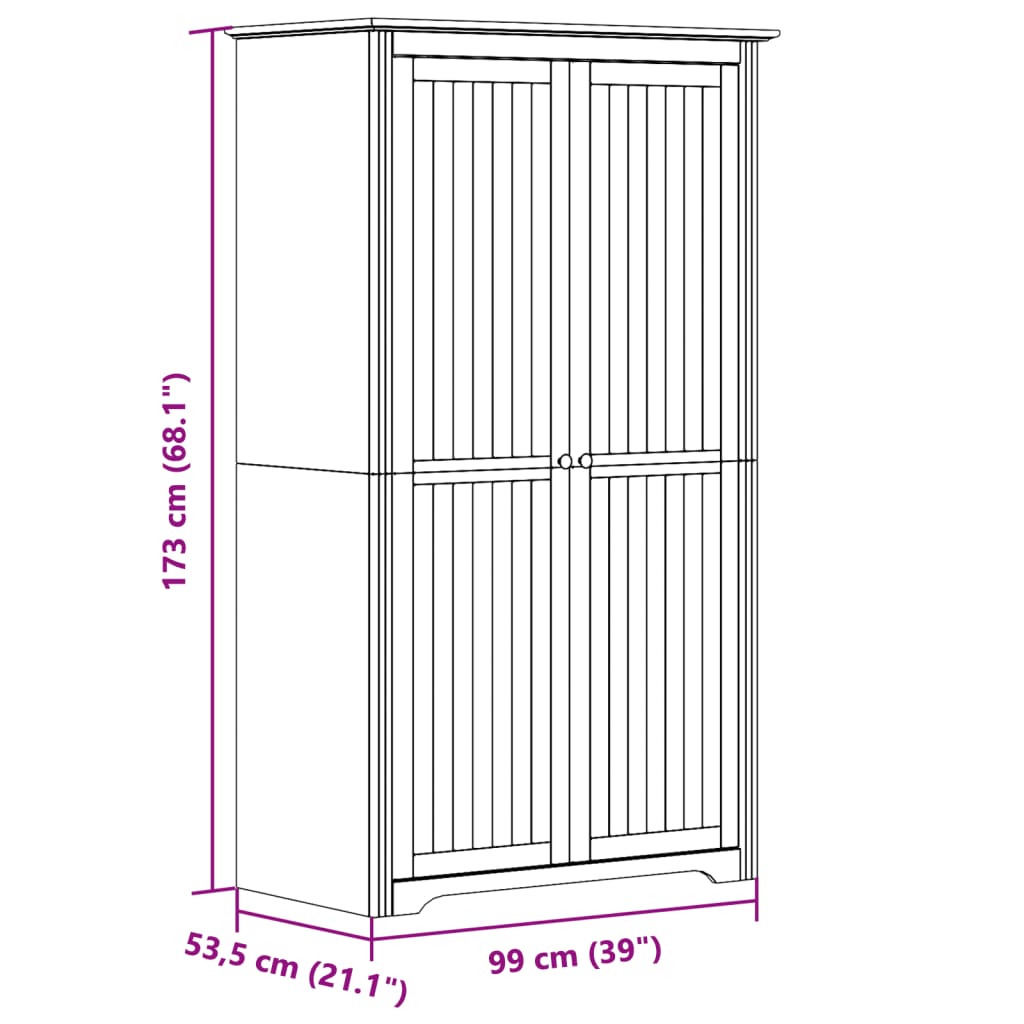 Wardrobe "BODO" White and Brown 99x53,5x173 cm Solid Wood Pine