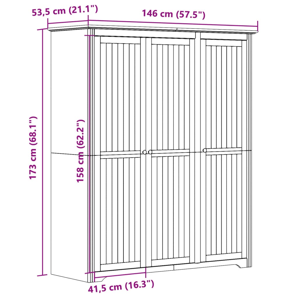Wardrobe "BODO" Grey 146x53,5x173 cm Solid Wood Pine