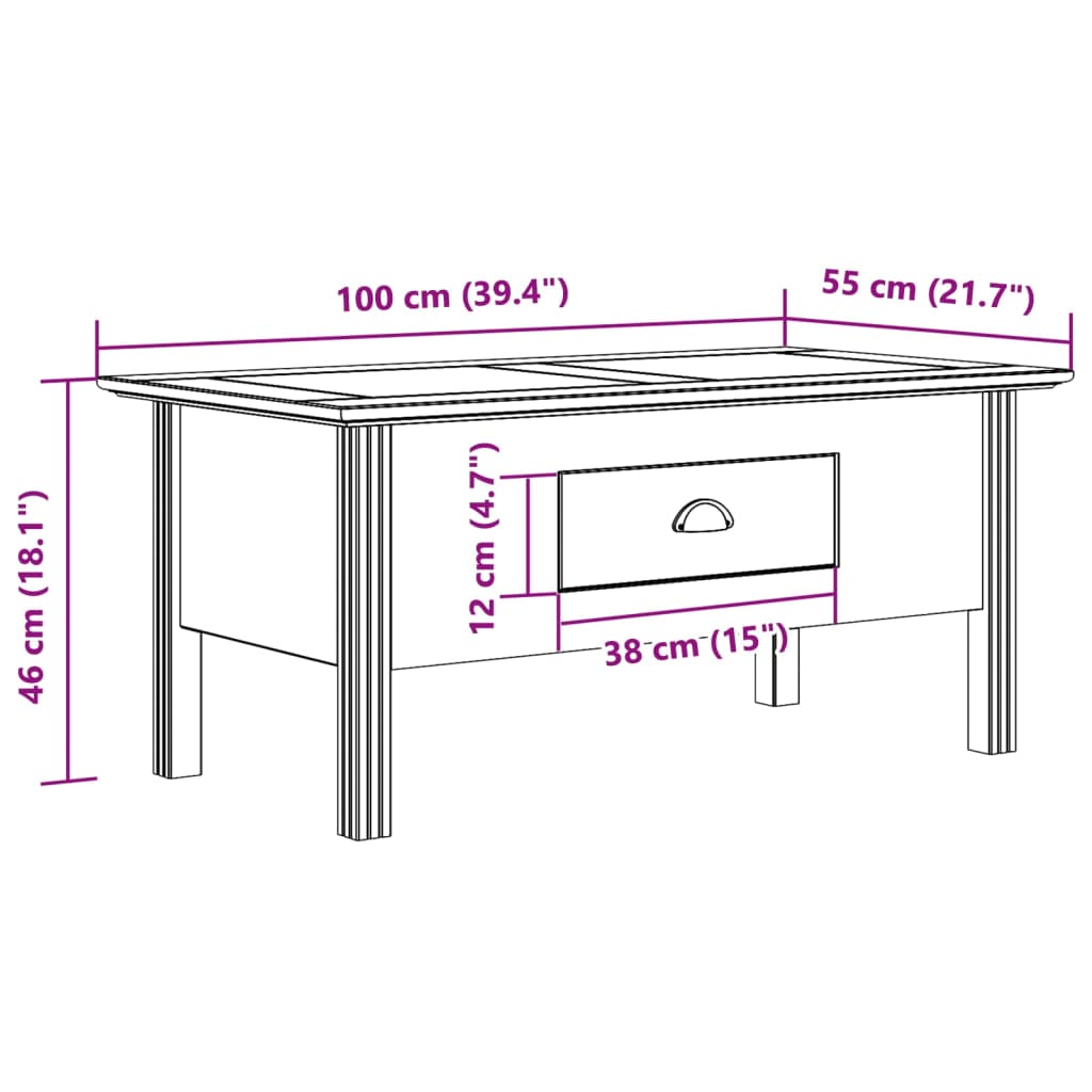 Coffee Table "BODO" White and Brown 100x55x46 cm Solid Wood Pine