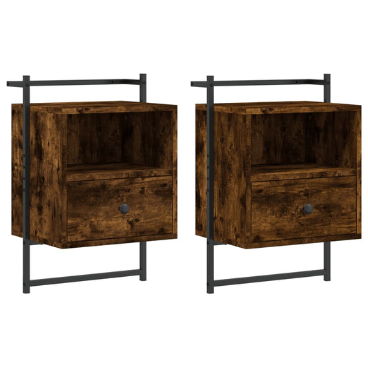 Bedside Cabinets Wall-mounted 2 pcs Smoked Oak 40x30x61 cm Engineered Wood Bedside Cabinets Wall-mounted 2 pcs Smoked Oak 40x30x61 cm Engineered Wood