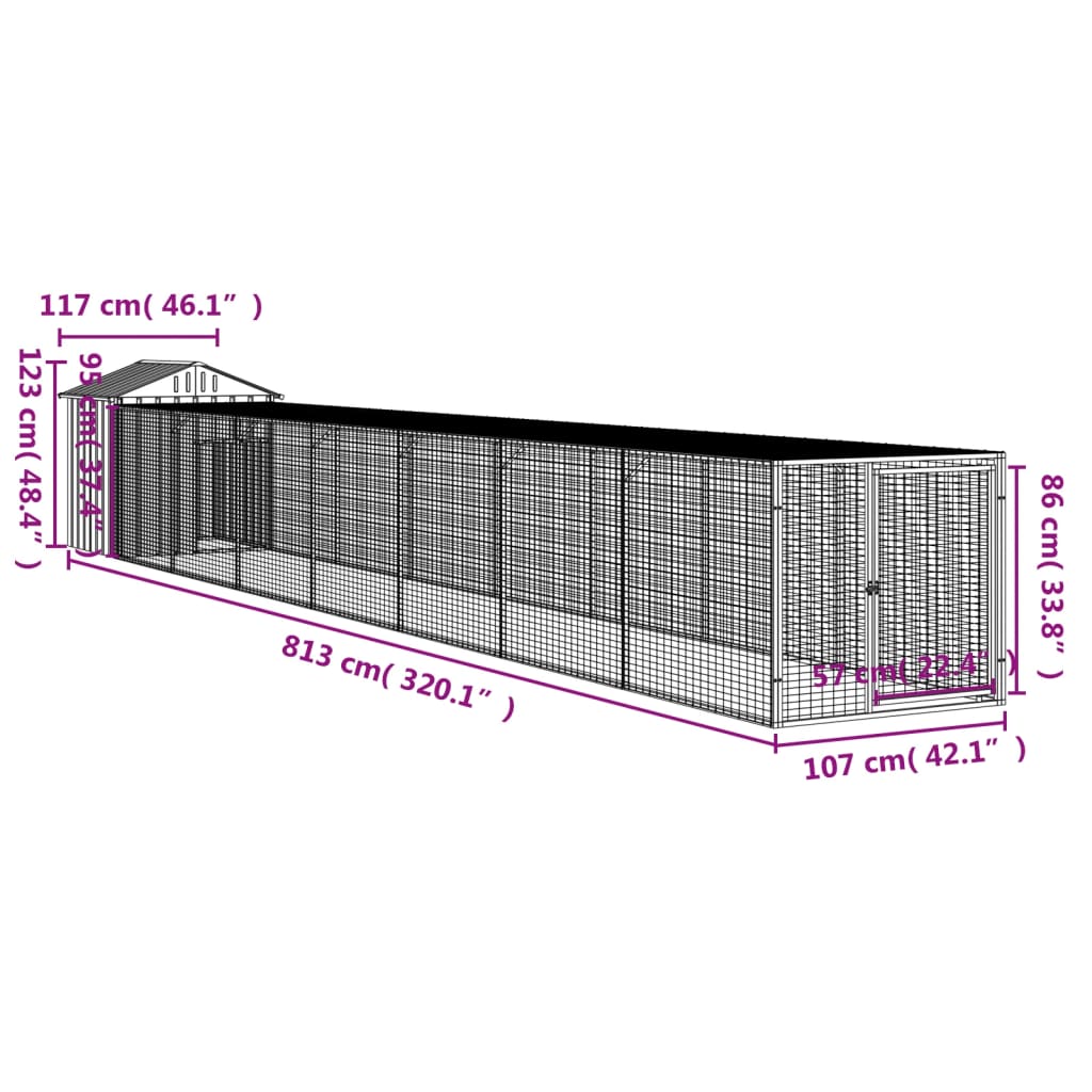 Chicken Cage with Run Anthracite 117x813x123cm Galvanised Steel