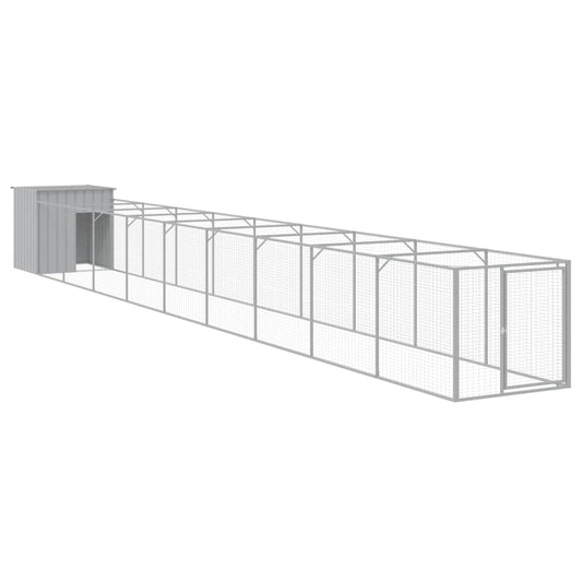 Dog House with Run Light Grey 110x1017x110 cm Galvanised Steel Dog House with Run Light Grey 110x1017x110 cm Galvanised Steel