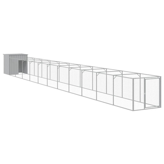 Dog House with Run Light Grey 110x1221x110 cm Galvanised Steel Dog House with Run Light Grey 110x1221x110 cm Galvanised Steel