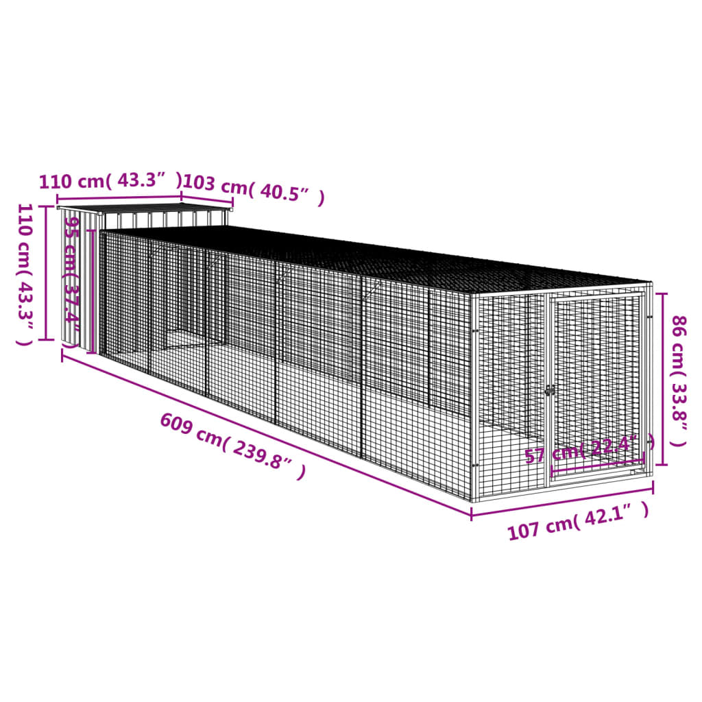 Chicken Cage with Run Anthracite 110x609x110cm Galvanised Steel