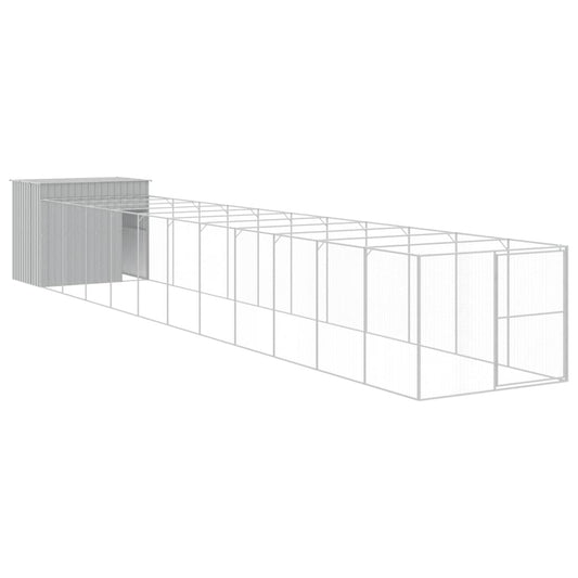Dog House with Run Light Grey 214x1273x181 cm Galvanised Steel Dog House with Run Light Grey 214x1273x181 cm Galvanised Steel