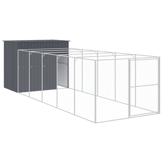 Dog House with Run Anthracite 214x661x181 cm Galvanised Steel Dog House with Run Anthracite 214x661x181 cm Galvanised Steel