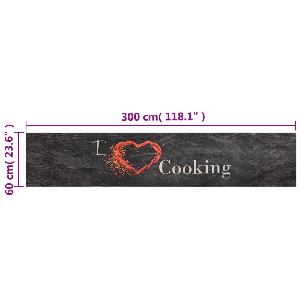 Kitchen Rug | Black | Velvet | 60x300 cm | Non-slip | Kitchen Rug