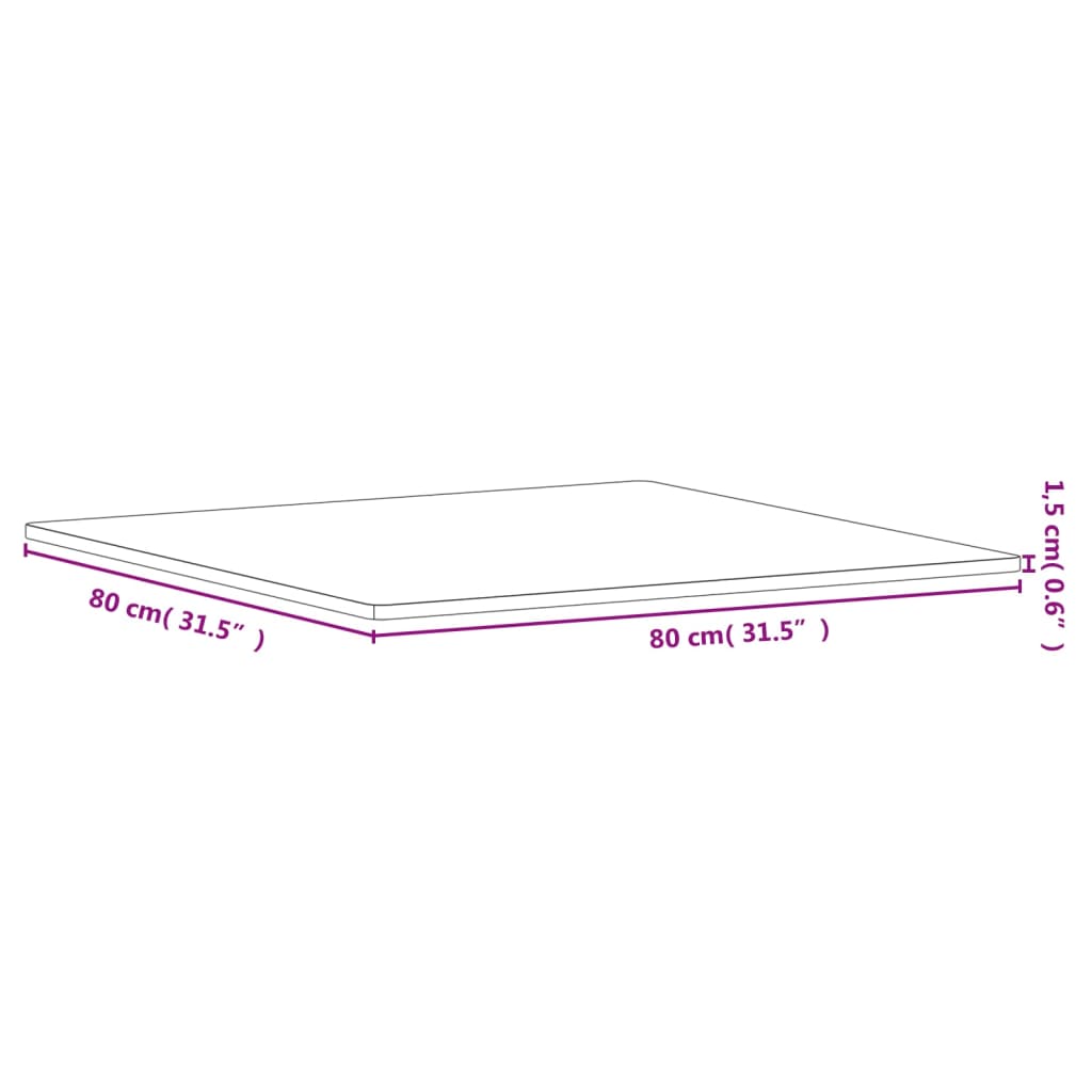 Table Top 80x80x1.5 cm Square Solid Wood Beech