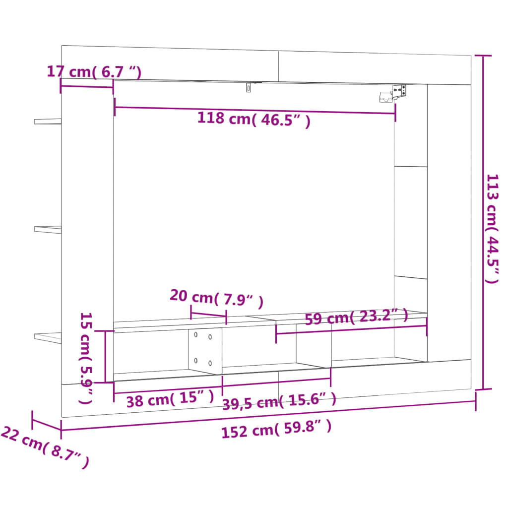 TV Cabinet Smoked Oak 152x22x113 cm Engineered Wood
