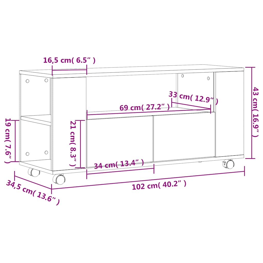 TV Cabinet Grey Sonoma 102x34,5x43 cm Engineered Wood