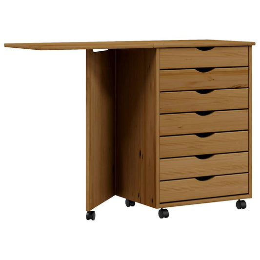 Rolling Cabinet with Desk "MOSS" Honey Brown Solid Wood Pine Rolling Cabinet with Desk "MOSS" Honey Brown Solid Wood Pine
