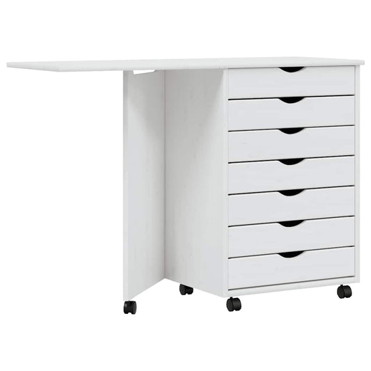 Rolling Cabinet with Desk "MOSS" White Solid Wood Pine Rolling Cabinet with Desk "MOSS" White Solid Wood Pine