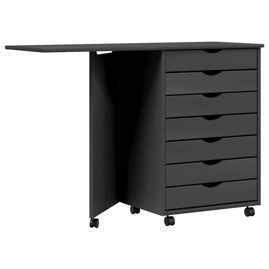 Rolling Cabinet with Desk "MOSS" Grey Solid Wood Pine Rolling Cabinet with Desk "MOSS" Grey Solid Wood Pine