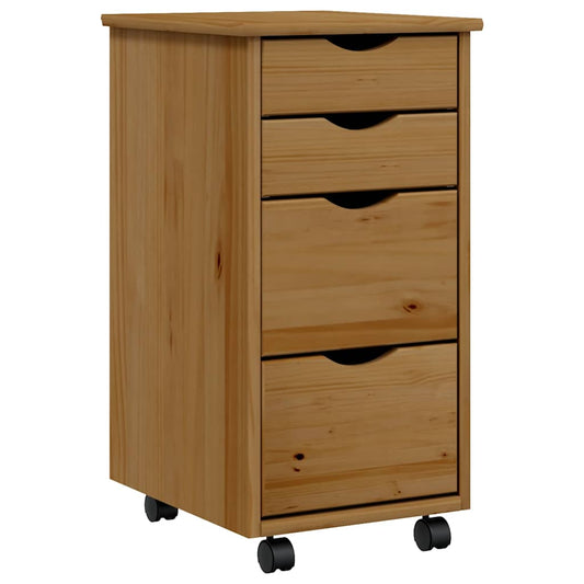 Rolling Cabinet with Drawers "MOSS" Honey Brown Solid Wood Pine Rolling Cabinet with Drawers "MOSS" Honey Brown Solid Wood Pine