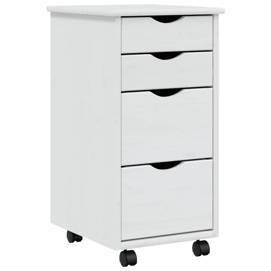 Rolling Cabinet with Drawers "MOSS" White Solid Wood Pine Rolling Cabinet with Drawers "MOSS" White Solid Wood Pine
