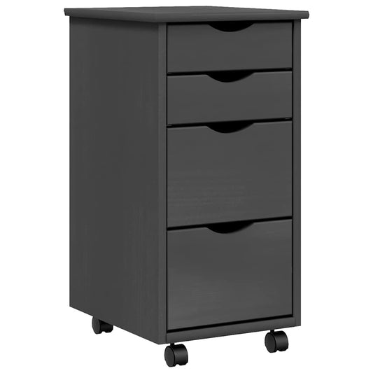 Rolling Cabinet with Drawers "MOSS" Grey Solid Wood Pine Rolling Cabinet with Drawers "MOSS" Grey Solid Wood Pine
