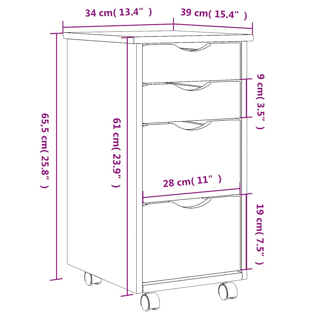 Rolling Cabinet with Drawers MOSS Grey Solid Wood Pine