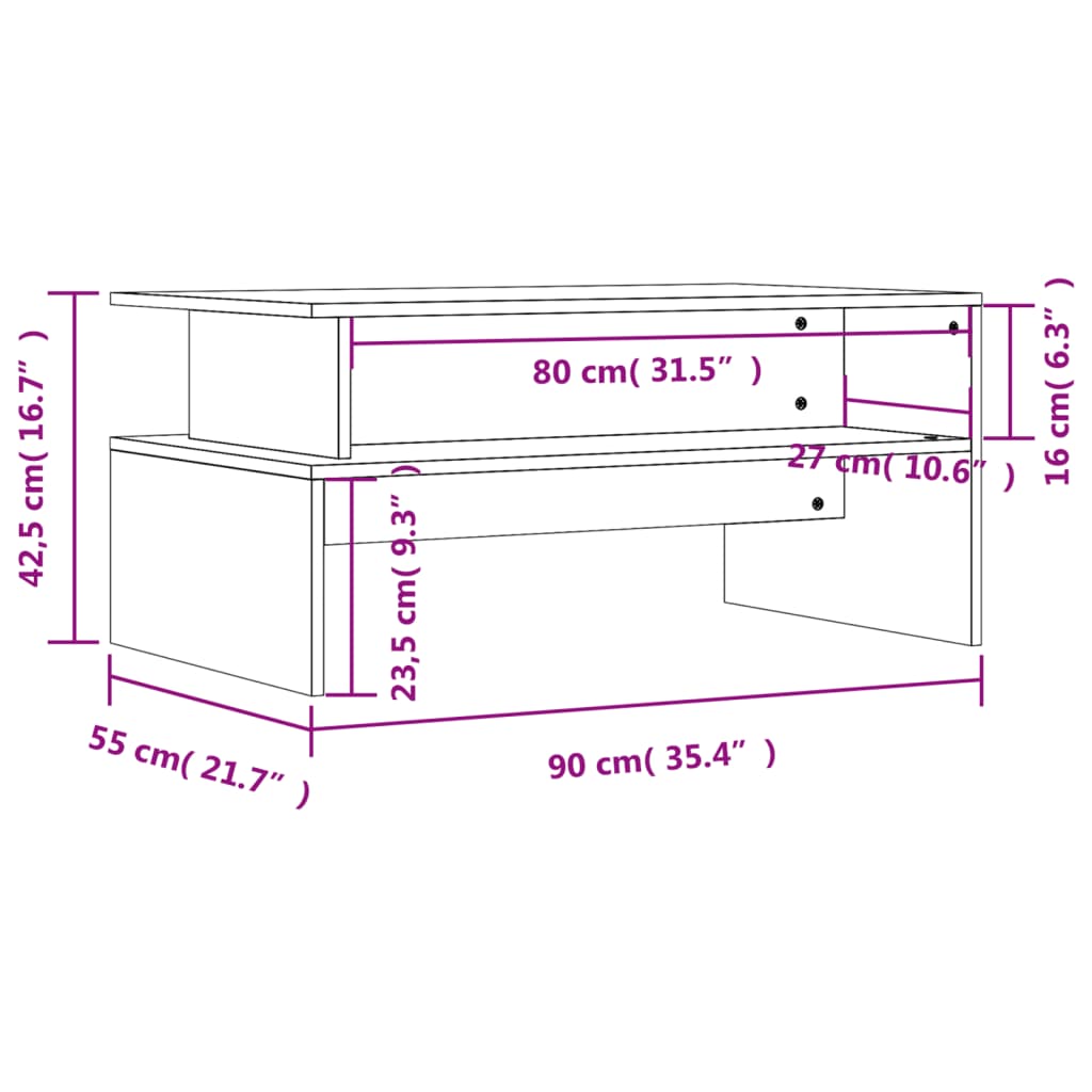 Coffee Table White 90x55x42,5 cm Engineered Wood