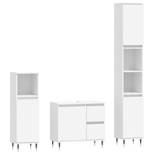 3 Piece Bathroom Furniture Set White Engineered Wood 3 Piece Bathroom Furniture Set White Engineered Wood