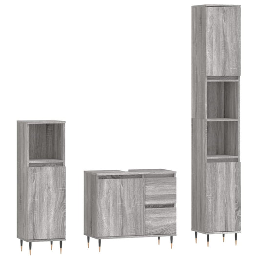 3 Piece Bathroom Furniture Set Grey Sonoma Engineered Wood 3 Piece Bathroom Furniture Set Grey Sonoma Engineered Wood