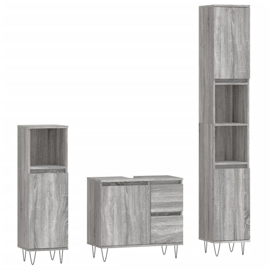 3 Piece Bathroom Furniture Set Grey Sonoma Engineered Wood 3 Piece Bathroom Furniture Set Grey Sonoma Engineered Wood