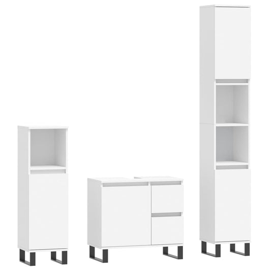 3 Piece Bathroom Furniture Set White Engineered Wood 3 Piece Bathroom Furniture Set White Engineered Wood