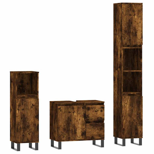 3 Piece Bathroom Furniture Set Smoked Oak Engineered Wood 3 Piece Bathroom Furniture Set Smoked Oak Engineered Wood