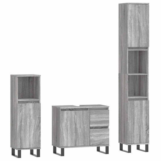 3 Piece Bathroom Furniture Set Grey Sonoma Engineered Wood 3 Piece Bathroom Furniture Set Grey Sonoma Engineered Wood