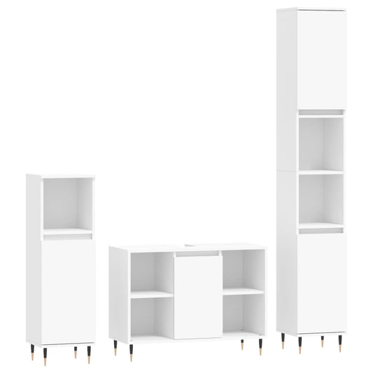 3 Piece Bathroom Furniture Set White Engineered Wood 3 Piece Bathroom Furniture Set White Engineered Wood