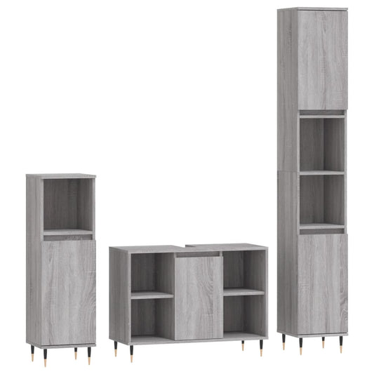 3 Piece Bathroom Furniture Set Grey Sonoma Engineered Wood 3 Piece Bathroom Furniture Set Grey Sonoma Engineered Wood