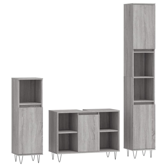 3 Piece Bathroom Furniture Set Grey Sonoma Engineered Wood 3 Piece Bathroom Furniture Set Grey Sonoma Engineered Wood