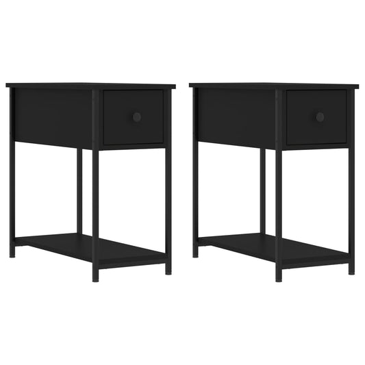 Bedside Cabinet | Set of 2 | Black | Engineered wood, iron | Compact Bedside Cabinet | Set of 2 | Black | Engineered wood, iron | Compact