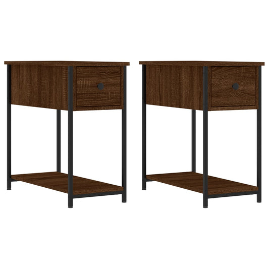 Bedside Cabinet | Set of 2 | Brown Oak | Engineered wood, iron | Modern Bedside Cabinet | Set of 2 | Brown Oak | Engineered wood, iron | Modern