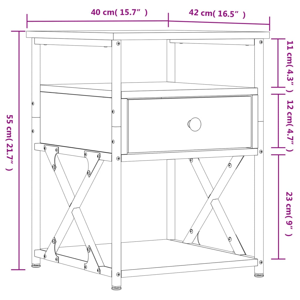 Bedside Cabinet | Smoked oak | Engineered wood and iron | Medium