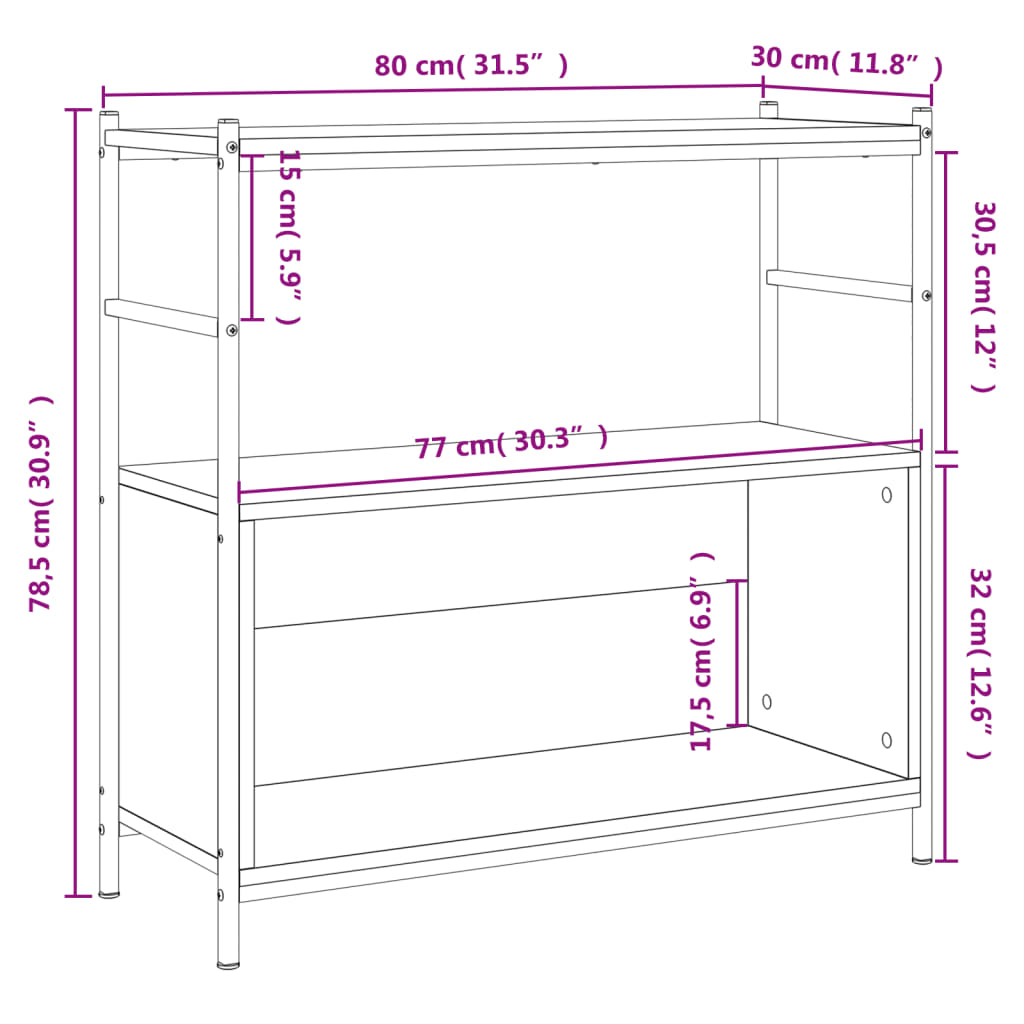Bookshelf Sonoma Oak 80x30x78,5 cm Engineered Wood and Iron