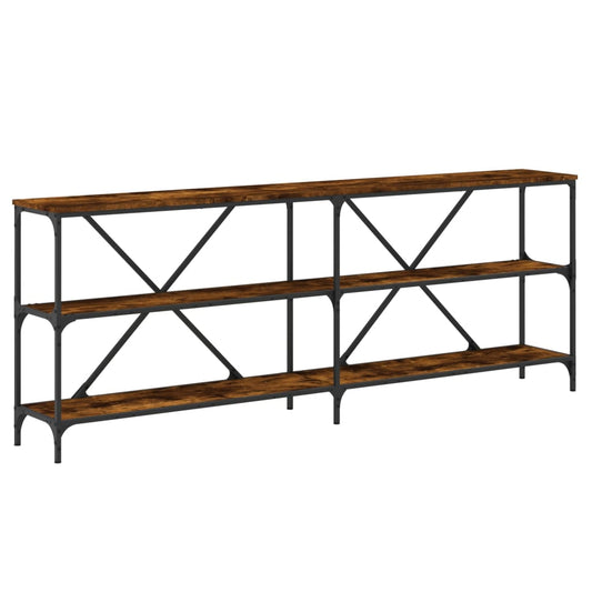Console Table Smoked Oak 200x30x75 cm Engineered Wood and Iron Console Table Smoked Oak 200x30x75 cm Engineered Wood and Iron