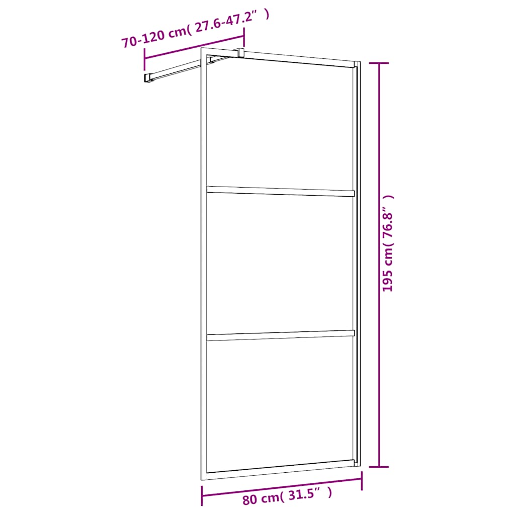 Walk-in Shower Wall Gold 80 x 195 cm Glass and Aluminium